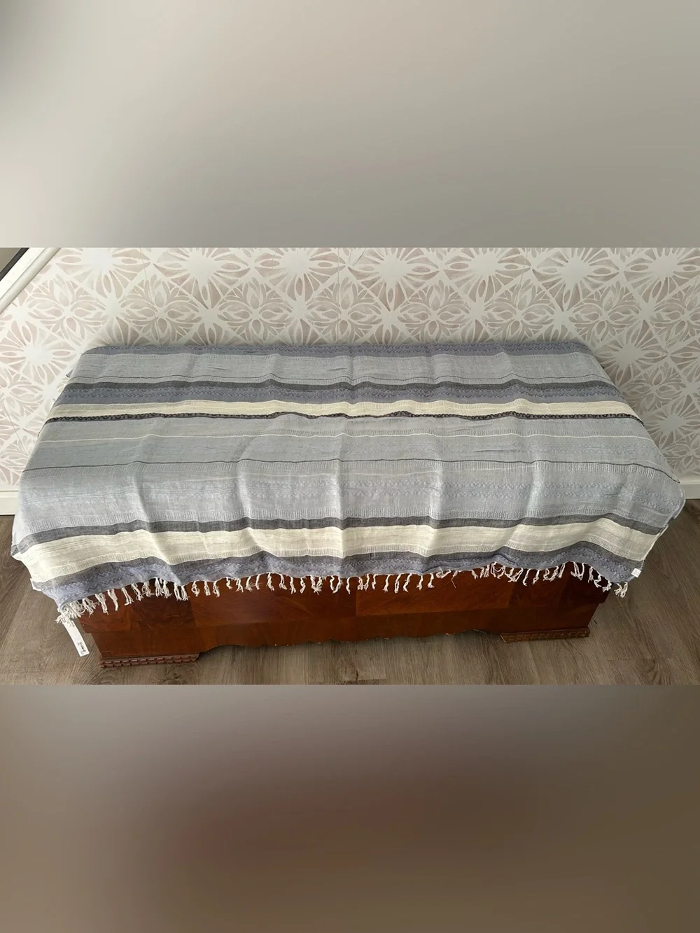 Caslon Linen Blend Striped Scarf Fringe Edge NWT